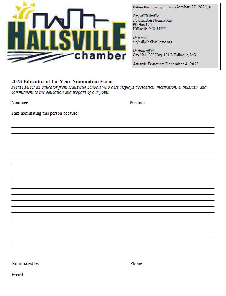 Educator of the Year Nomination Form