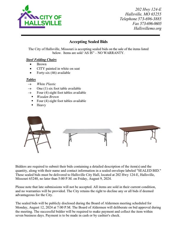Sealed Bids:  Tables & Chairs